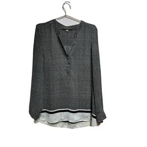 Rose & Olive Black and White Blouse Elegant Design Silk XL Casual Long Sleeve